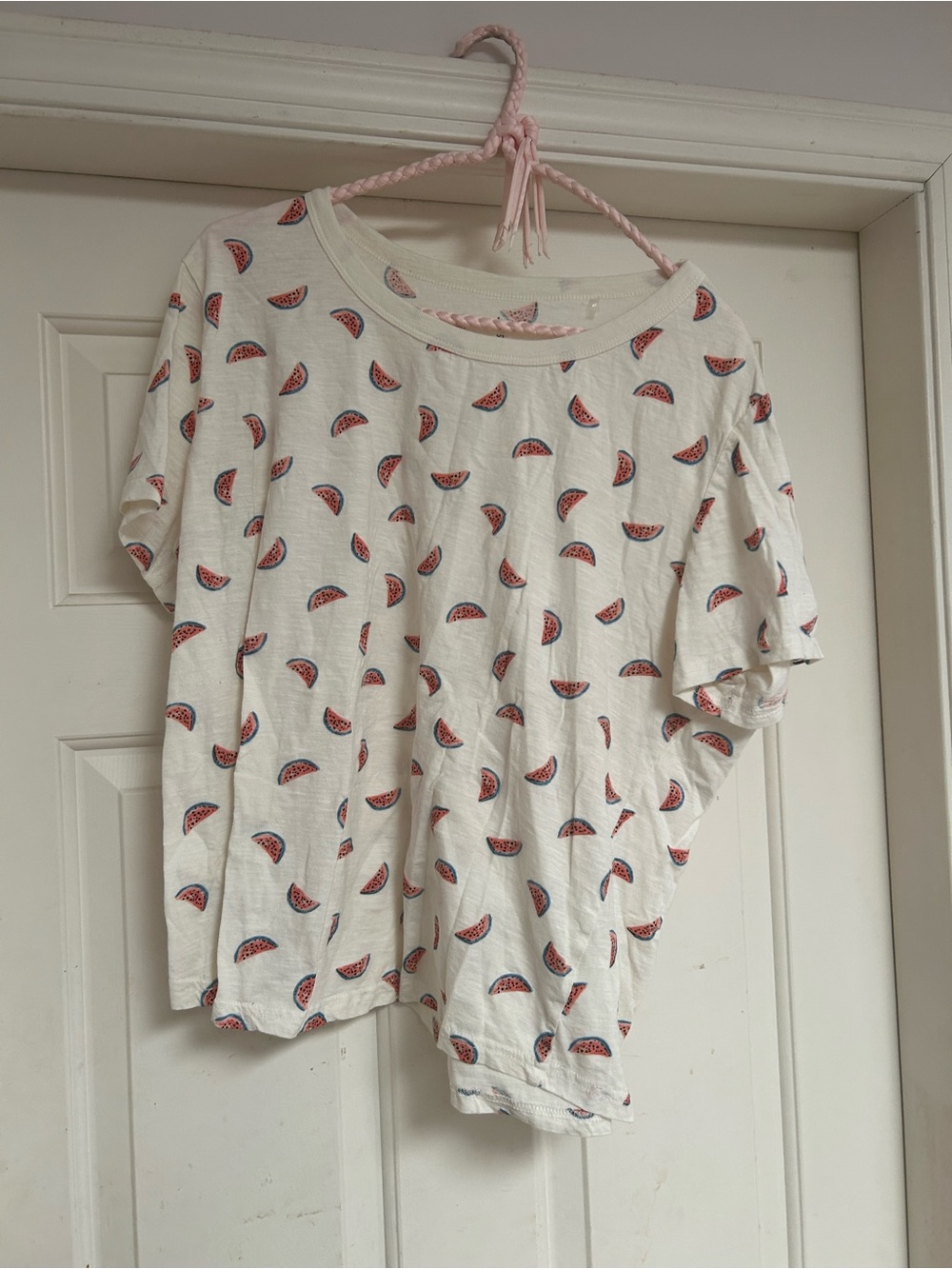 Women’s dip White Short Sleeve Tee with Watermelon Print - Size XL